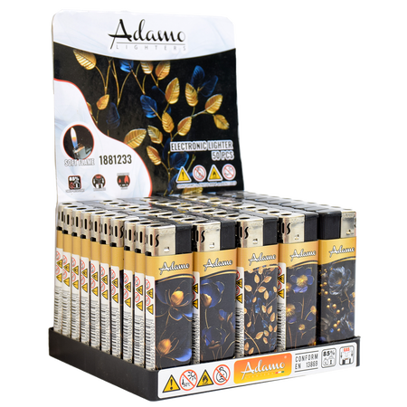 Electronic Lighter 1881233 Adamo Design label Gold blue flower