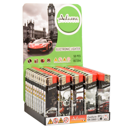 Elektromos Öngyújtó 187394 Adamo Vegyes mintás Slim Vörös deszaturált