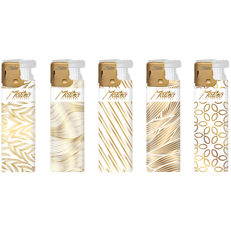 Turbo Lighter 175120 Matteo Rubberized Gold Stamp label White gold