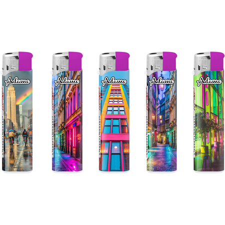 Electronic Lighter 189403 Adamo Design label Skinny Colorful city