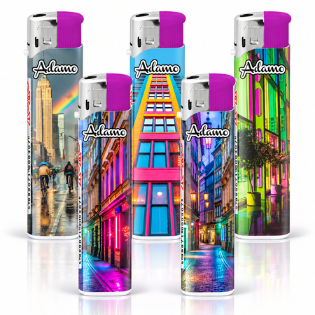 Electronic Lighter 189403 Adamo Design label Skinny Colorful city